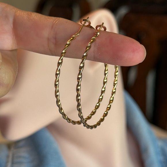 Twisted Gold Hoop Earrings - Picture 3 of 3